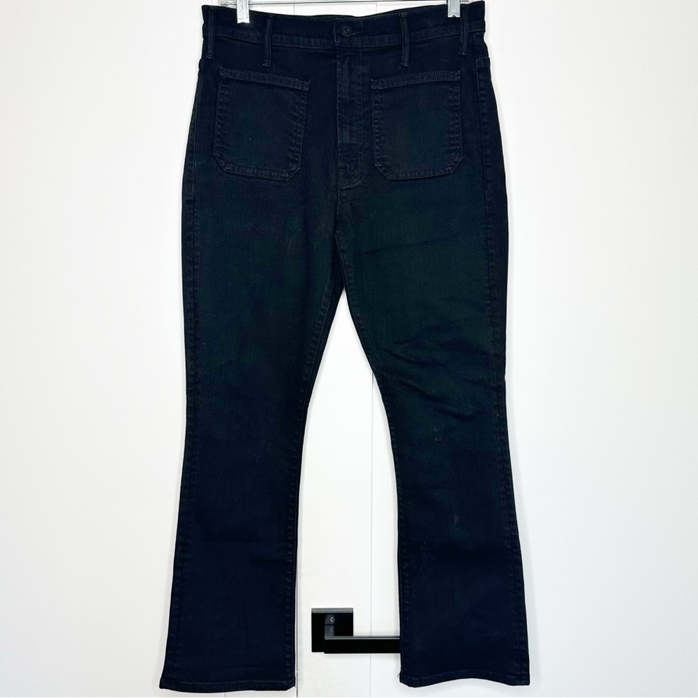 MOTHER Patch Pocket Insider Ankle Mid-Rise Crop Flare Jeans 30 10 black pitch - Picture 5 of 15